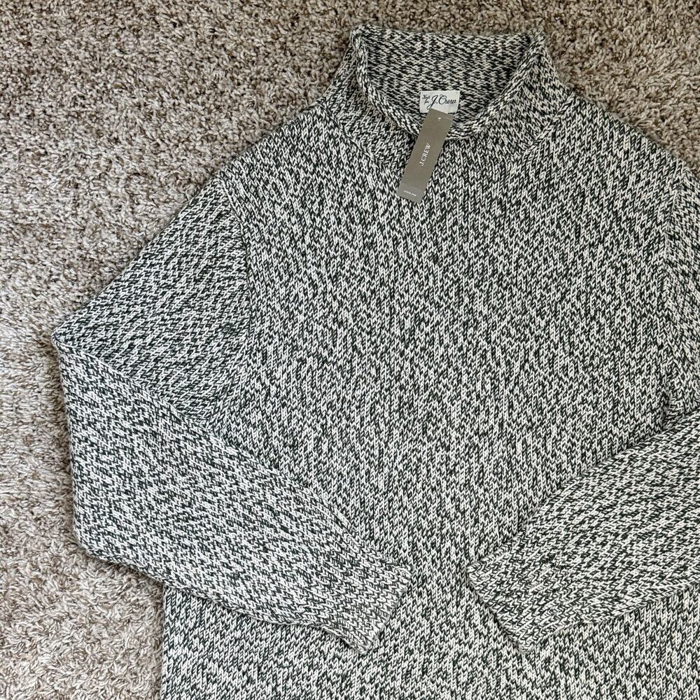 NWT J. Crew Roll Neck Cotton Sweater Oatmeal Green Fisherman Men’s Size Large - Picture 5 of 6
